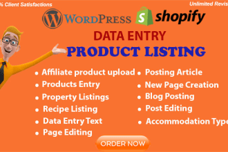 listing products, data entry and upload seo content service in wordpress shopify