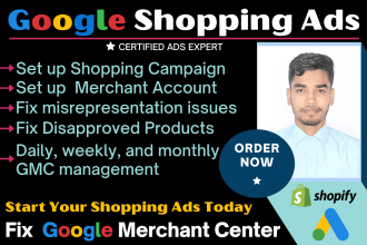 set up google shopping ads for shopify, woocommerce, fix merchant center issues