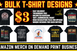 do bulk t shirt designs for amazon merch on demand