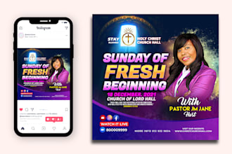 design excellent online church flyer or social media flyer, fb, ig post in 7hrs