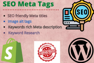 do on page SEO of wordpress and shopify, meta tags, and image alt tags