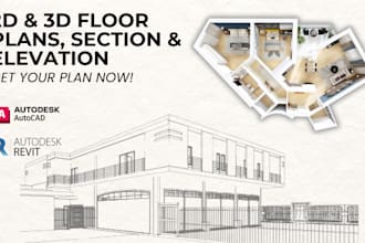 create 2d architectural floor plan, section, elevation layouts