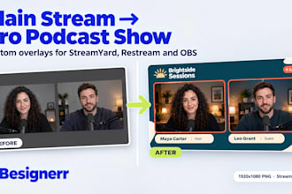 design streamyard, restream, obs stream overlay package for youtube podcast