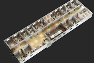 convert 2d floor plan to a realistic 3d floor plan rendering