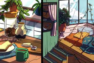 draw 2d background cartoon illustration for animation, streaming, and any media