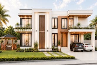 create photorealistic architectural exterior rendering for houses and villas