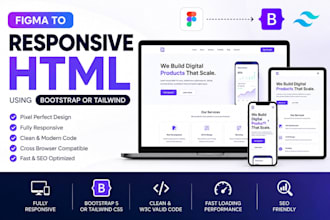 convert psd to responsive HTML using bootstrap or tailwind