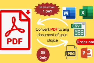 convert pdf to word or excel or csv or jpeg and concert scanned PDF documents