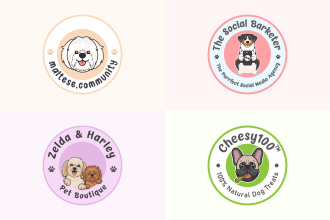 design circular cartoon dog, cat, animal logo or sticker