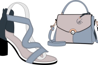create a handbag, tote, shoe designs and sketches and their tech pack