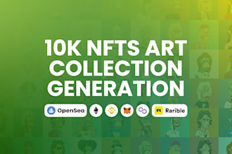 generate 10k nft art collection and metadata with rarities