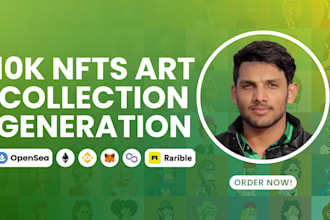 generate 10k nft art collection and metadata with rarities