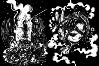 freehand draw dark art, horror and brutal illustration