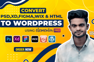convert xd, PSD,  figma, HTML, wix to wordpress using elementor pro