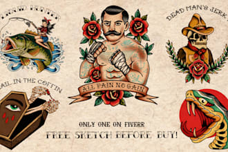 draw american traditional tattoo for your brand in 24 hours