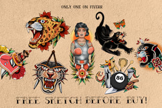 draw american traditional tattoo for your brand in 24 hours