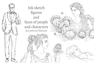 create a pencil or ink drawing of a person, character, animal