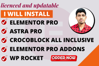 install elementor pro, astra pro, crocoblock, wp rocket with auto update