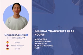 transcribe any audio or video in english or spanish