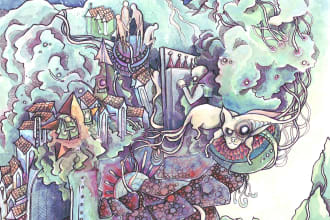 create hand drawn and painted illustration, book or album cover