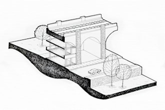 hand draw ink sketches architectural floor plan or section