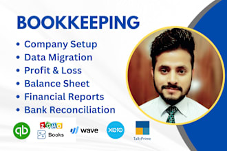 do bookkeeping and migrate your data on zoho books, quickbooks, xero, wave tally