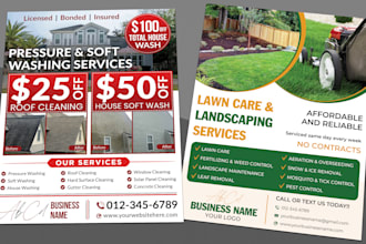 design flyer, postcard, for pressure washing, lawn care, roofing, solar cleaning
