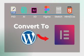 convert PSD, xd, ai, figma to wordpress elementor website