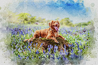 paint a watercolor portrait of your dog cat and other