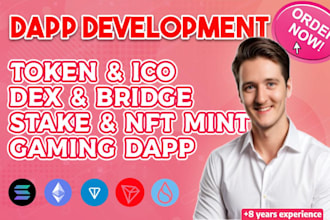 develop dapp like pump fun, staking on evm sui solana