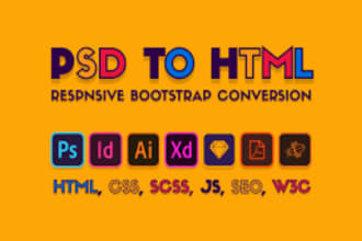 convert psd to html, sketch to html, xd to html,figma to html responsive website