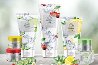 make a label design, cosmetic package, box design, pouch label and bottle