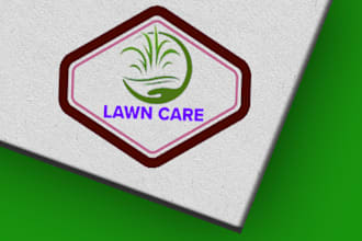 awesome tree care,grass trimming, lawn care, landscape logo