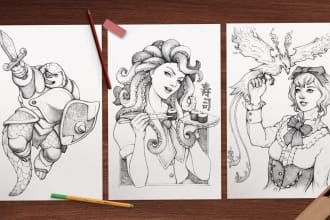 draw your characters in clean pencil sketch