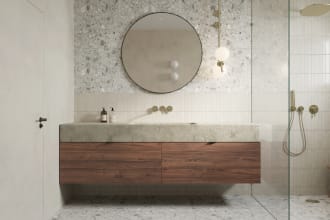 create minimalist interior design, photorealistic visualization for area 5 m2