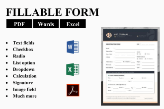 create fillable PDF word and excel form