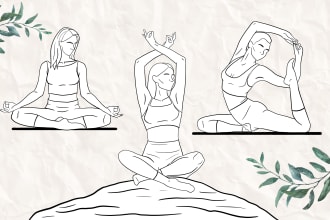 do custom line art illustrations for yoga and fitness books