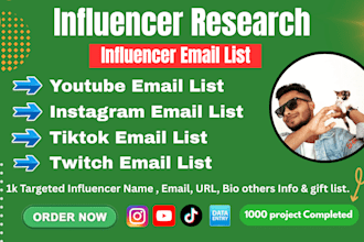 find tiktok,youtube,instagram influencer channel email lists