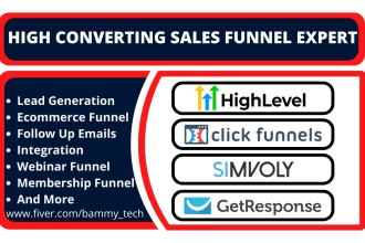 build go high level, clickfunnels, systeme io, getresponse sales funnel, website