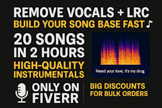 professionally removed vocals, a clean instrumental, and a synced lrc lyrics