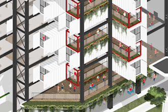 do axonometric architectural diagram and drawing