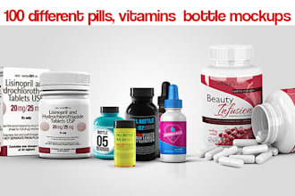 put your label, logo on 100 PILL, Vitamin bottle mockups