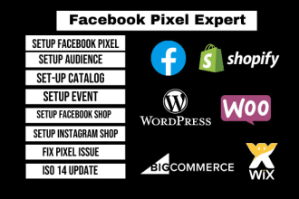 setup facebook pixel,custom audience, catalog, event,fb shop