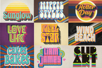 design 70s retro, hippie, psychedelic, funky font typography logo