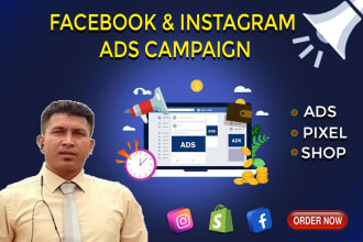 run facebook, instagram ads campaign, marketing, promotion, setup pixel and shop