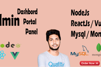 develop admin panel, dashboard, portal in vue or react with nodejs