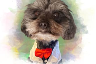 draw digital oil painting watercolor pet portrait
