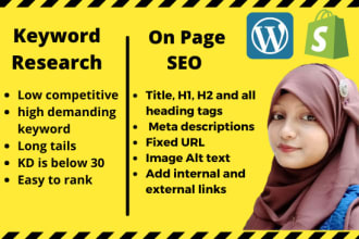 do on page and keyword research for shopify and wordpress