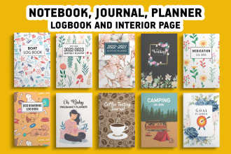 design notebook, journal, planner, personal diary cover and interior pages