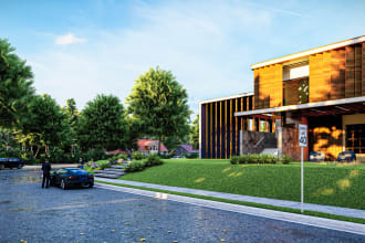 do photorealistic modern house 3d exterior  rendering in 3ds max